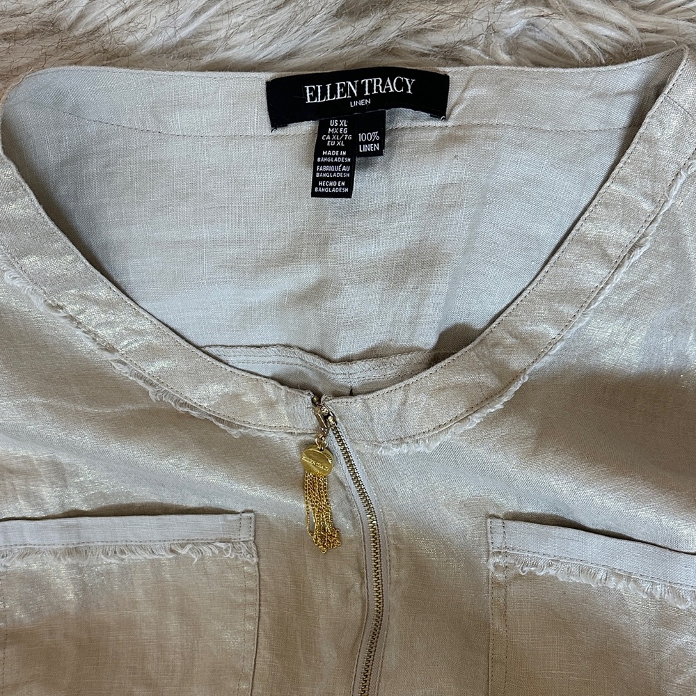 Ellen Tracy 100% linen blouse -  Shimmering Beige Blouse - Picture 2 of 6